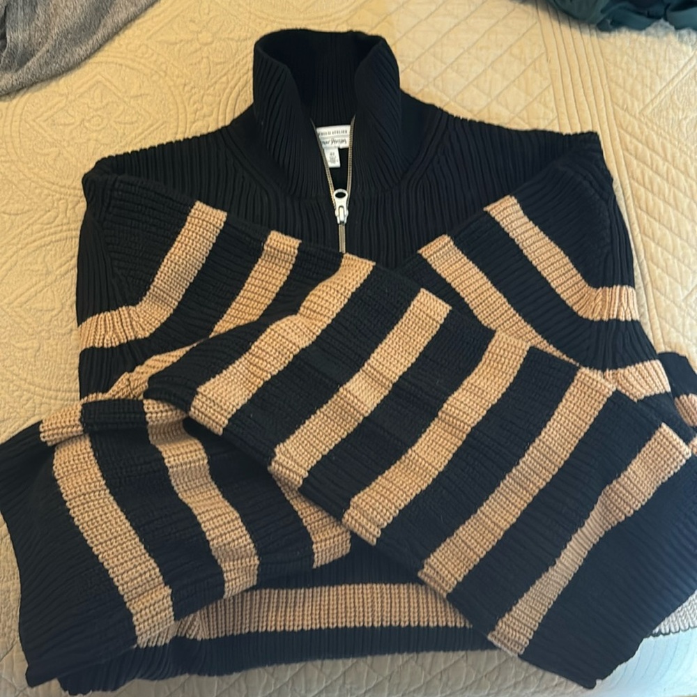 EUC & Other Stories - Half-Zip Sweater - Beige/Black Stripes - Size S